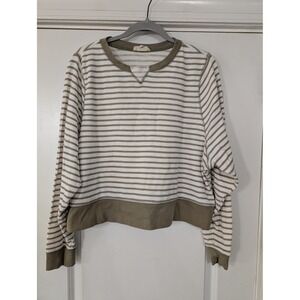 Madewell Relaxed Striped Waffle Knit Long Sleeve Shirt Women's XL Olive Green